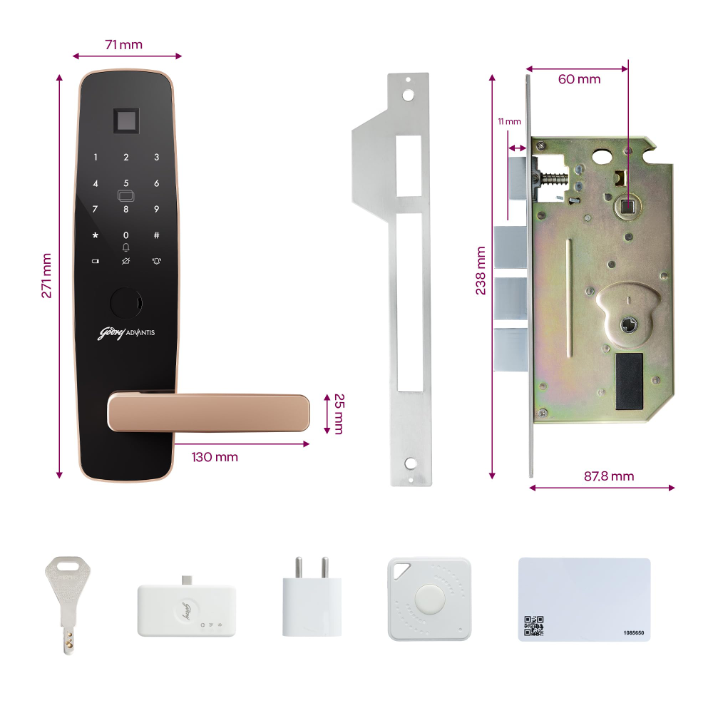Godrej Smart Lock | Made in India Digital Lock for Main Door I Advanced & Highly Secure|9 in 1 Access|NFC,Smart Watch,BLE Remote,Wi-Fi,Fingerprint | Rose Gold I 3Yr Warranty 
